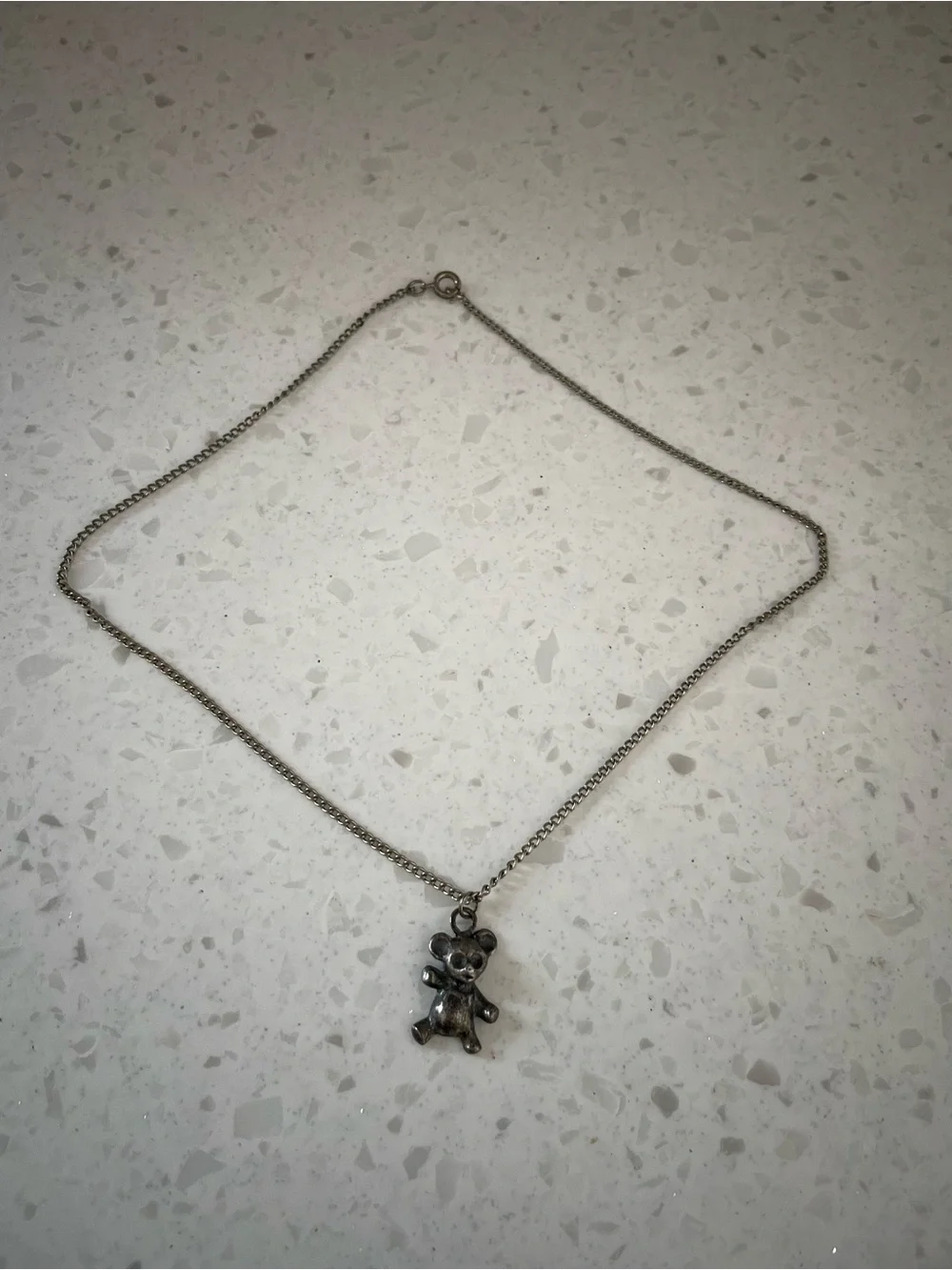 Vintage Silver Tone Teddy Bear Necklace
